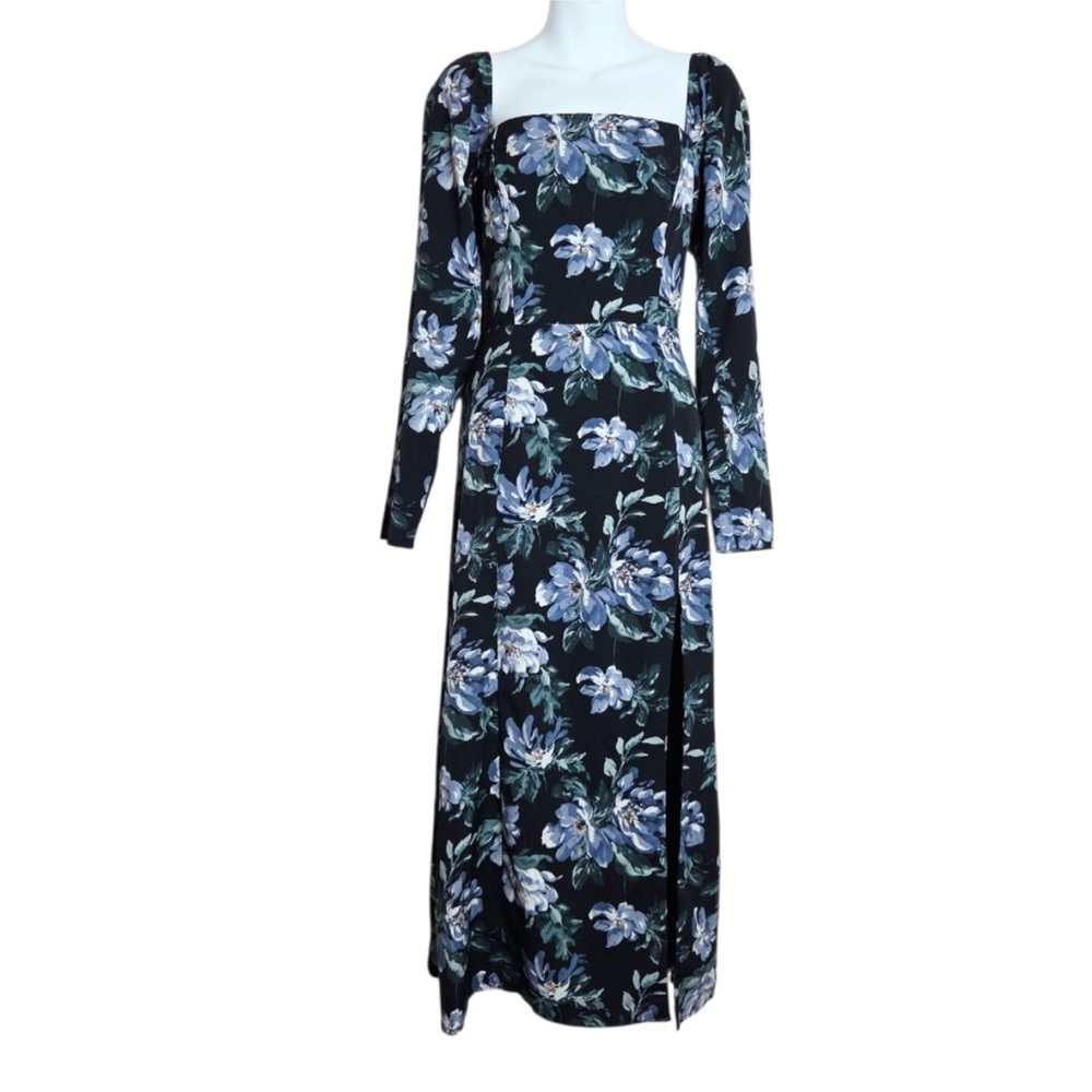 Abercrombie Square Neck Floral Long Sleeve Midi Dress with a Slit